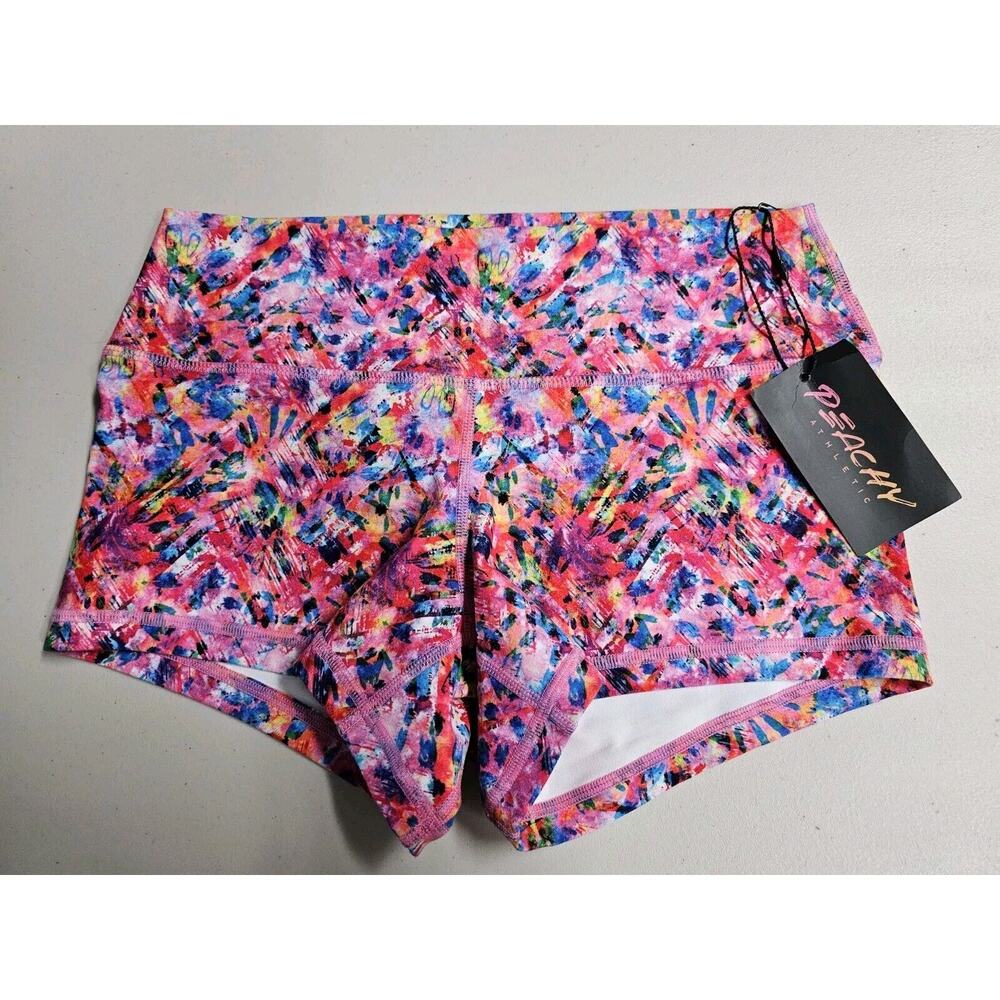 NWT Peachy Athletic Crossfit Workout Shorts Peachy Fit Splatter Print Small